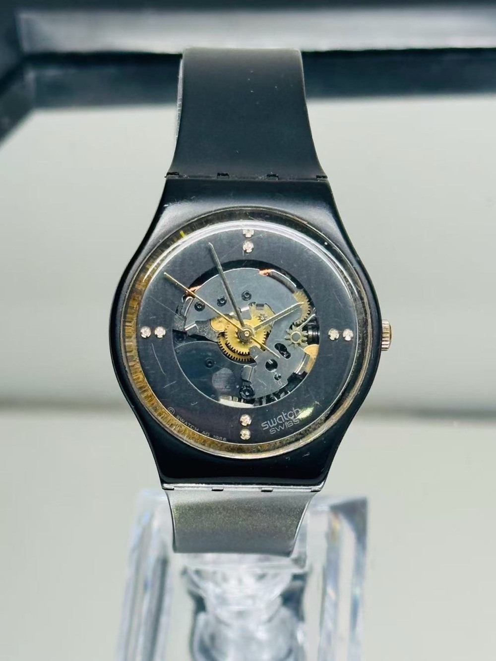 Vintage Swatch Swiss Made Skeleton Watch 34mm Quartz Unisex New Battery Runs